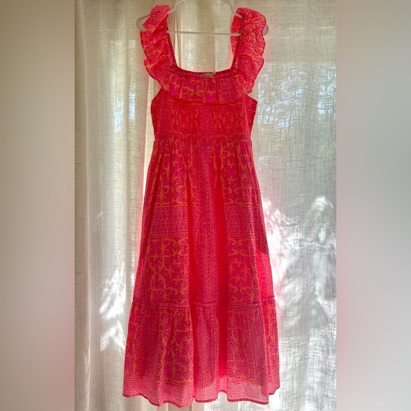 Vineyard Vines Smocked Midi Dress Ruffle Straps NWOT - Picture 2 of 8